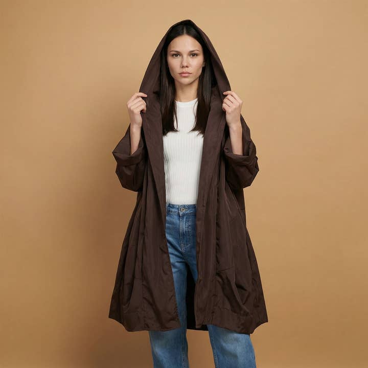 Oversize vandtæt frakke med hætte – HM7296 for engroshandel hos Cecile Wang
