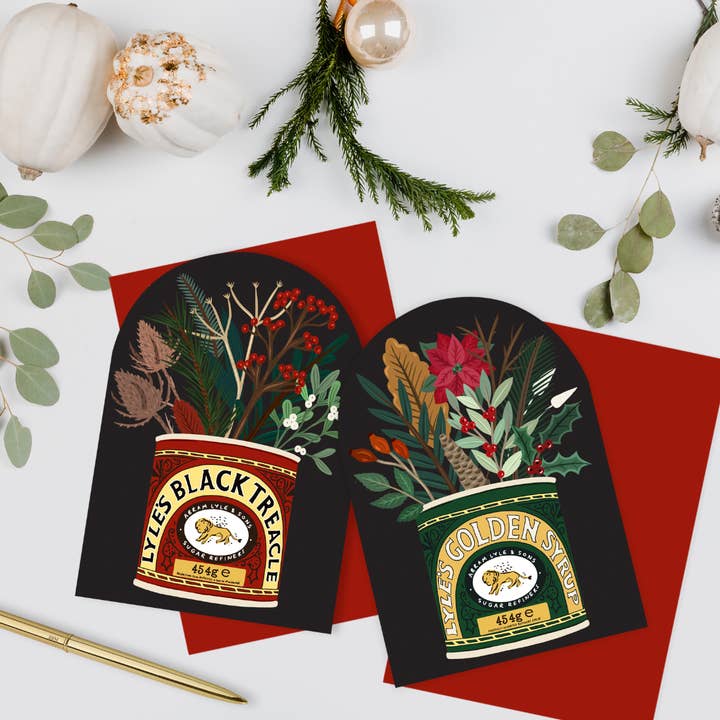 Golden Syrup & Black Treacle Christmas card pack for wholesale by Bea Baranowska Illustration