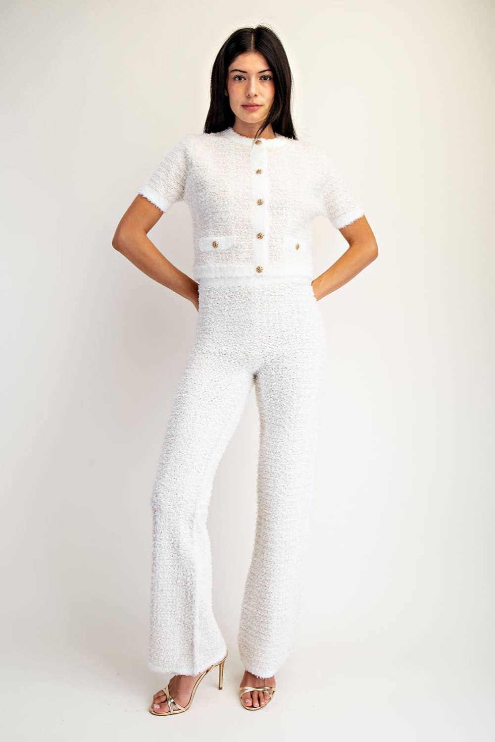 Edit by Nine – Engroshandel Bukser - Dame – Højtaljede Lurex Sweater Bukser med Lige Ben9