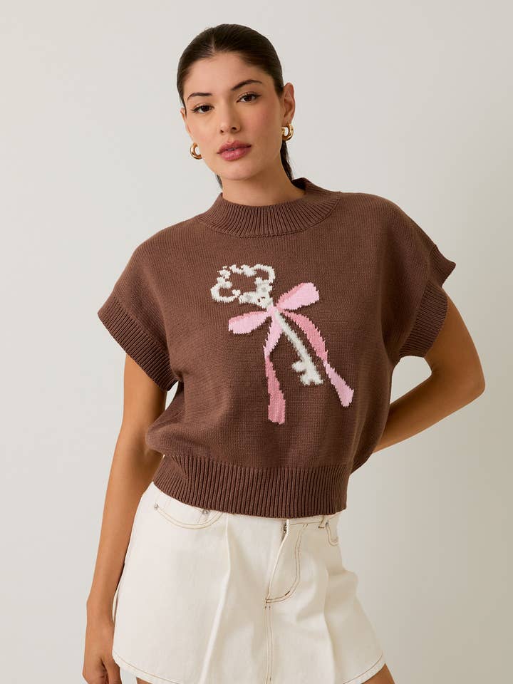 MOCK NECK WIDE SHOULDER "KEY" GRAPHIC SWEATER for wholesale by Sunday Edition by LE LIS