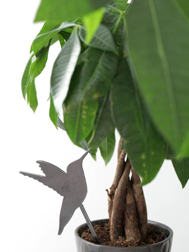 Happy Hummingbird Plant Stake for wholesale by Highland Ridge | Handmade Home Decor