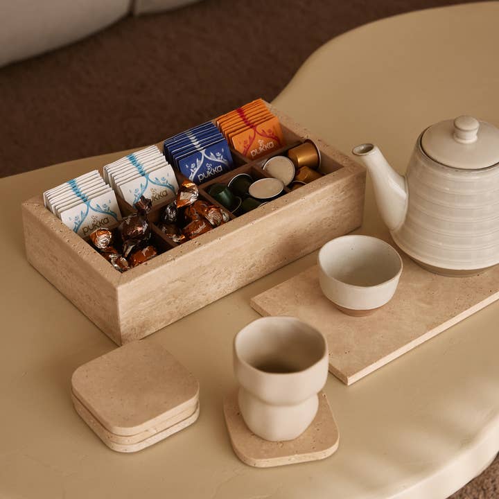 MOOISA - Wholesale Coasters - Travertine coaster - organic - set of 4 - 10x12