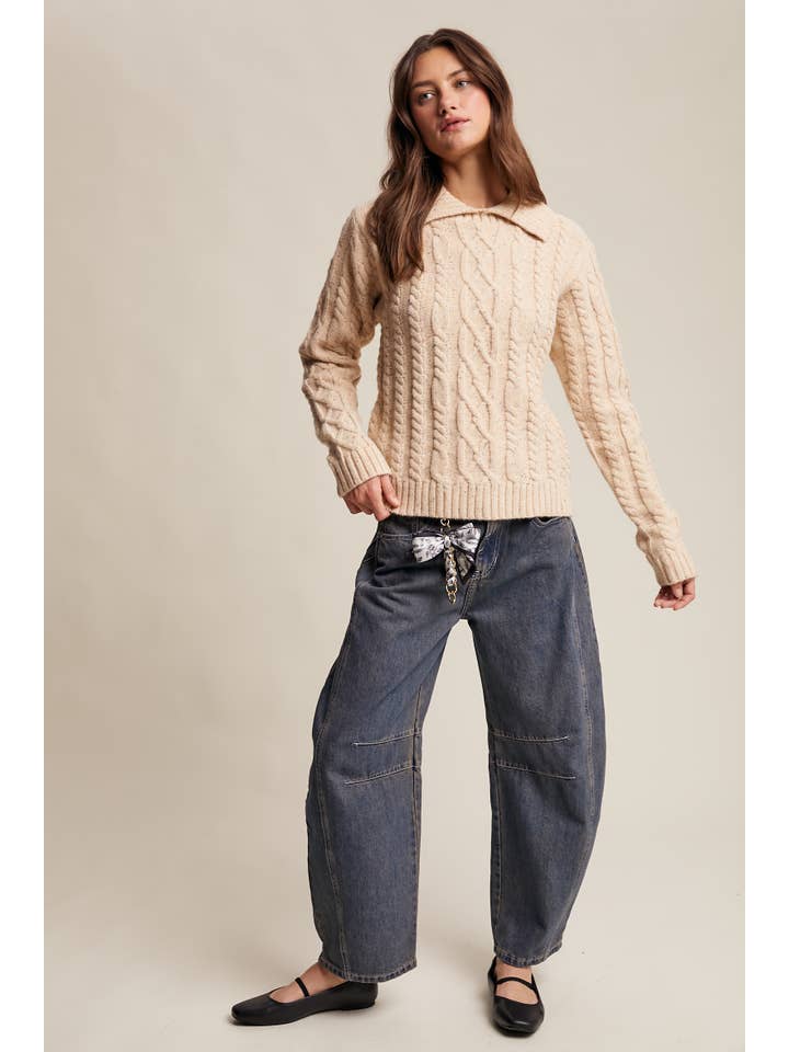 Oatmeal Collared Cable Knit Sweater LSW0980 for wholesale on Faire13