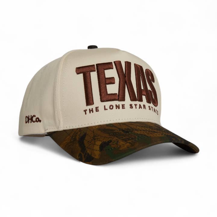 The Camo Texas Snapback for wholesale by Destination Hat Co.