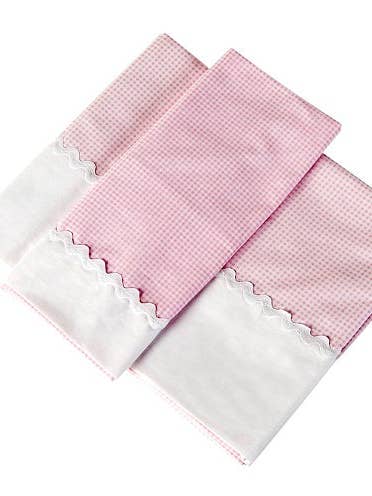 Sandra Adrubau - Wholesale Bedding Blanket - Kids & Baby - Duvet cover pack and sheet set for baby in pink gingham design and white lace for a 60 crib and top quality cotton
