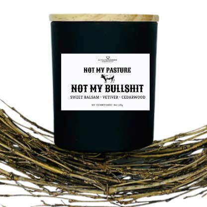 Lucky Horseshoe Candle Co. - Wholesale Jar/Filled Candle - Not My Pasture Not My Bullshit Soy Coconut 10oz Candle Black1
