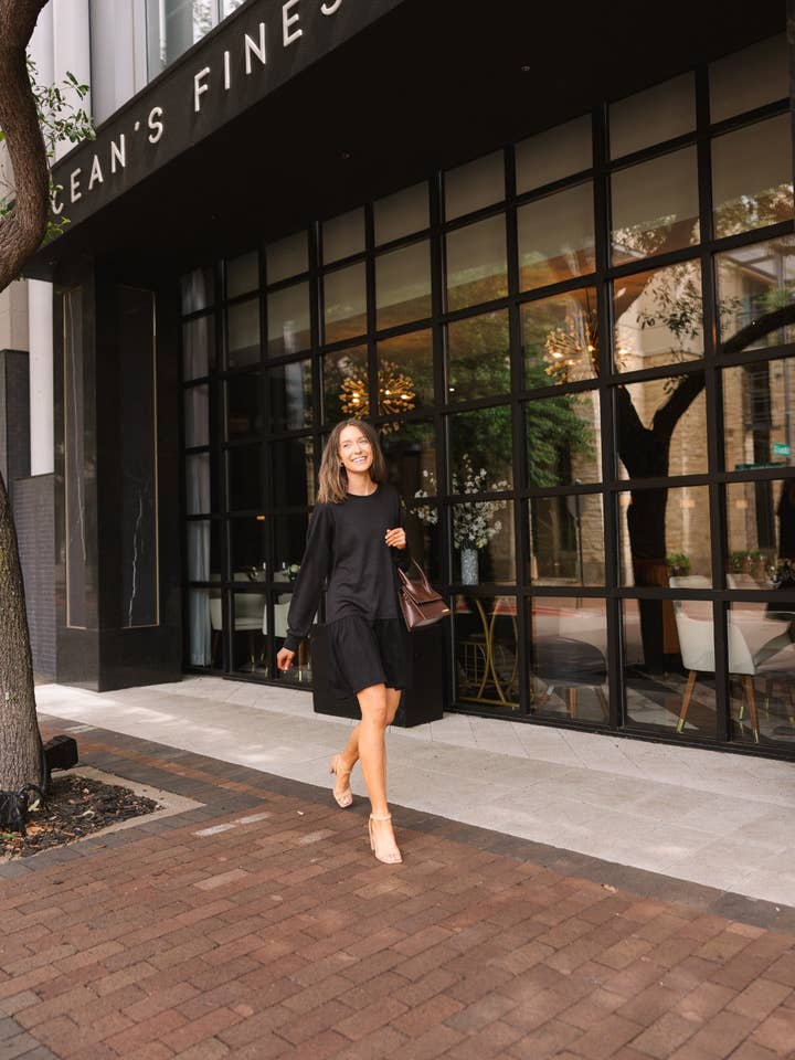 Waffle Knit Long-Sleeve Dress, Black for wholesale on Faire7