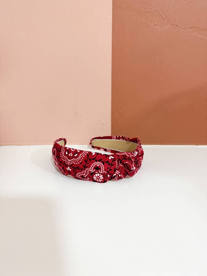 Red Bandana Top Knot Headband for wholesale by Little Sunshines Bow & Co