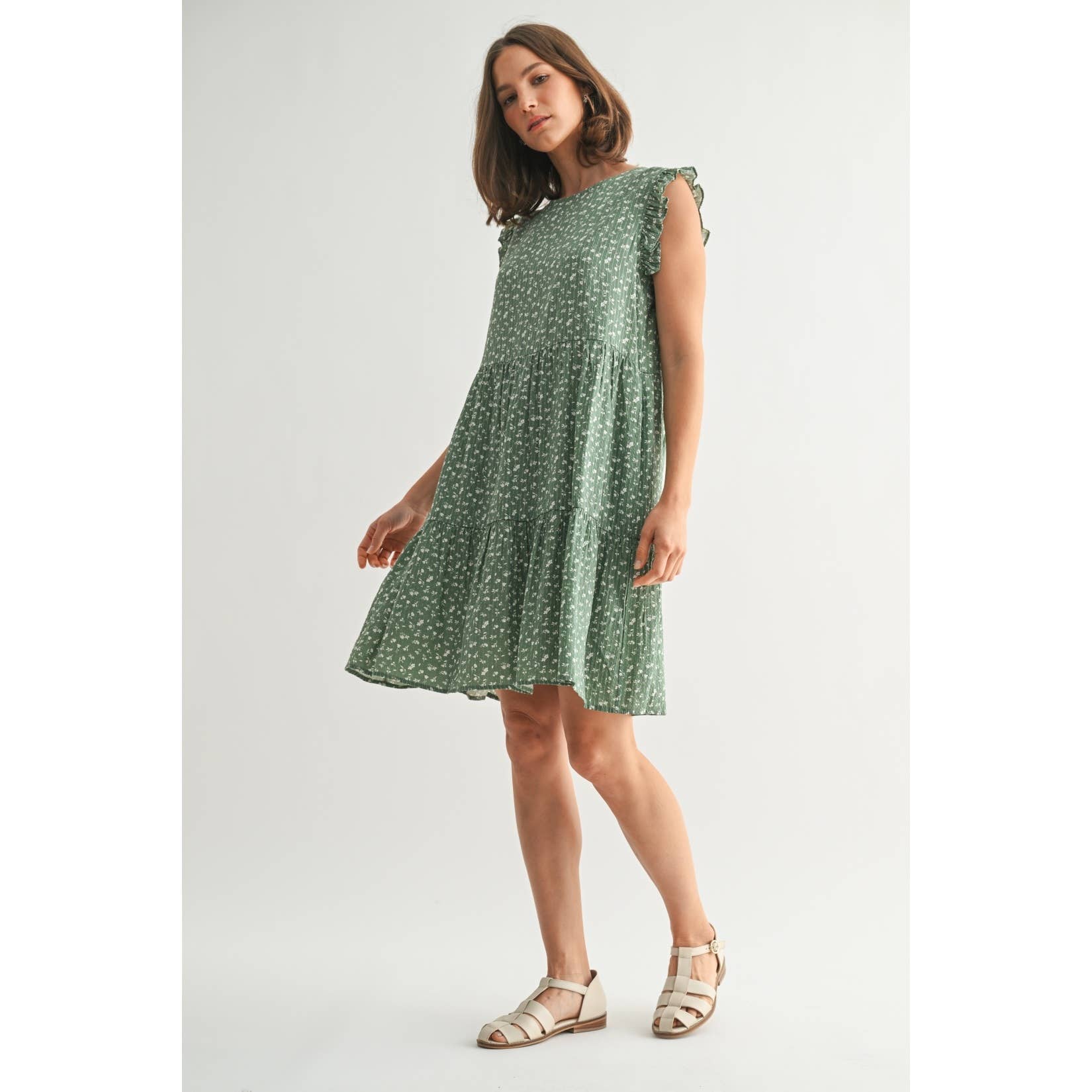 FUN2FUN - Vendita all'ingrosso Vestito - Donna - MINI ABITO A BALZE CON MOTIVO A RIGHE FLOREALI DELICATE E TESTURA8