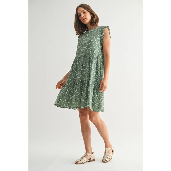 FUN2FUN - Vendita all'ingrosso Vestito - Donna - MINI ABITO A BALZE CON MOTIVO A RIGHE FLOREALI DELICATE E TESTURA8