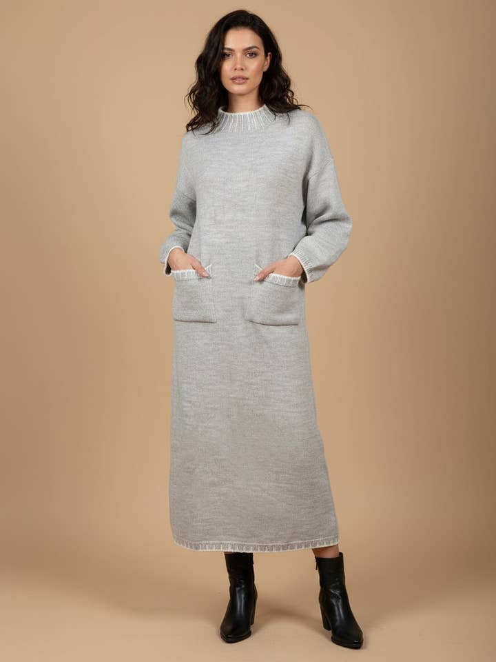 W-021 Oversized Knitted Dress with Front Pockets for wholesale by FAME GREECE