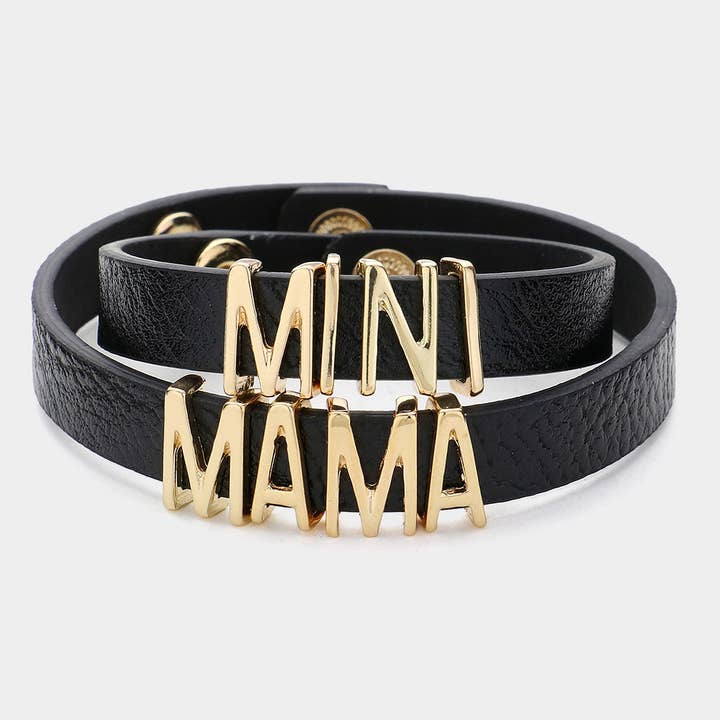 2PCS - MINI MAMA Message Faux Leather Button Snap Bracelets for wholesale by Sensibling Corp.