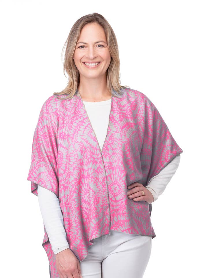 Angelica FB197 - Fuchsia Women's Batik Print Jacket One Size for wholesale by Franchetti Bond