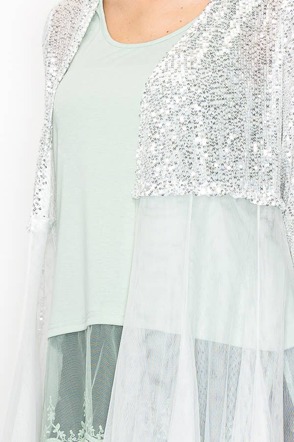 Origami Apparel ~  Lace and Crochet inspired - Venta al por mayor Chaqueta - Mujer - Deslumbrante abrigo largo de lentejuelas con falda de tul - 47693