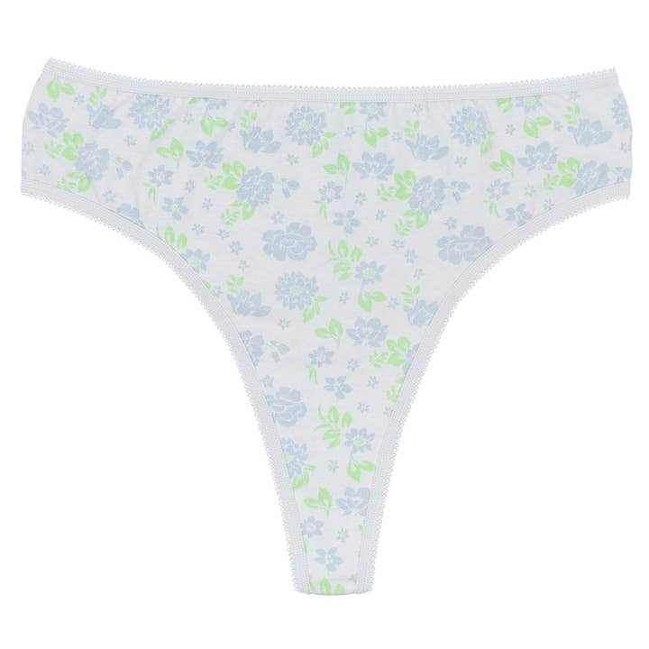 Teri Lingerie – Großhandel Unterwäsche – Damen – Bedruckter Baumwoll-String mit hohem Bund und Picot-Besatz, XS-2X