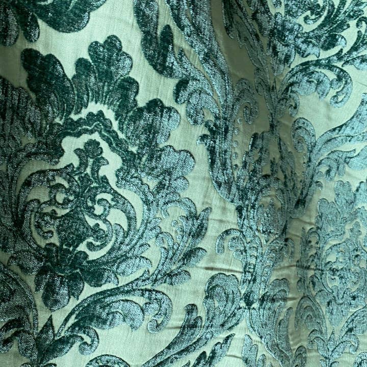 Fancy Styles Fabric - Wholesale Fabric - NEW Queen Isabella Designer Damask Burnout Chenille Velvet Fabric Jade Green