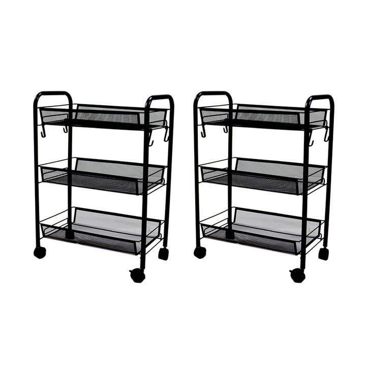 SOGA 2X 3 Tier Steel Black Bee Mesh Kitchen Cart Multi-Functional Shelves Storage Organizer with Wheels for wholesale by SOGA International Pty Ltd