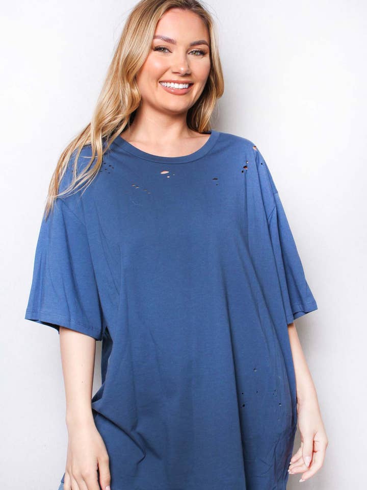 Women's Elbow Sleeve Round Neck Solid Top with Holes for wholesale by Good Stuff Apparel