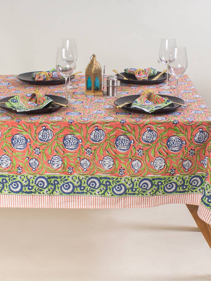 Granaatappel Tafellaken - Blokprint Eetkamerdecor Tafellaken voor wholesale door Artsy Home