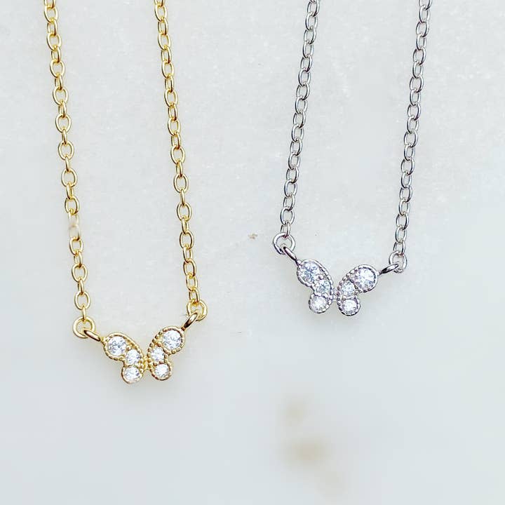Mini Perfect CZ Butterfly Pendant Necklace for wholesale by Lily Max Jewelry