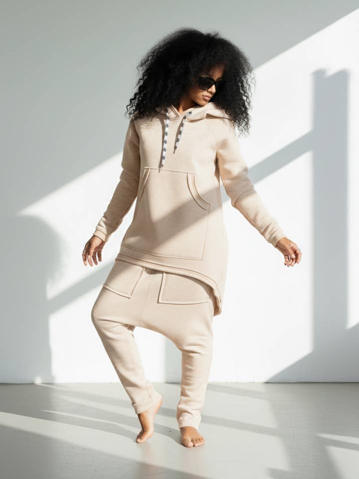 Chándal con capucha beige de dos piezas MEGAN para venta al por mayor de EUG fashion