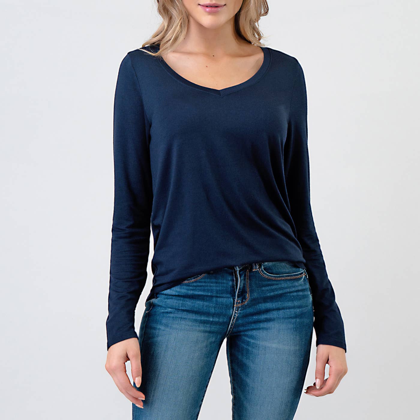 Heimious - Wholesale T-Shirt - Women's - Modal Long Sleeve V-neck Relaxed Fit T-shirt, T2497