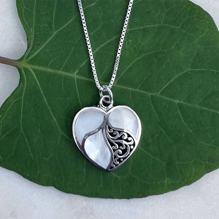 Mother-of-Pearl Heart Necklace - Sterling Silver, Indonesia for wholesale by Women's Peace Collection