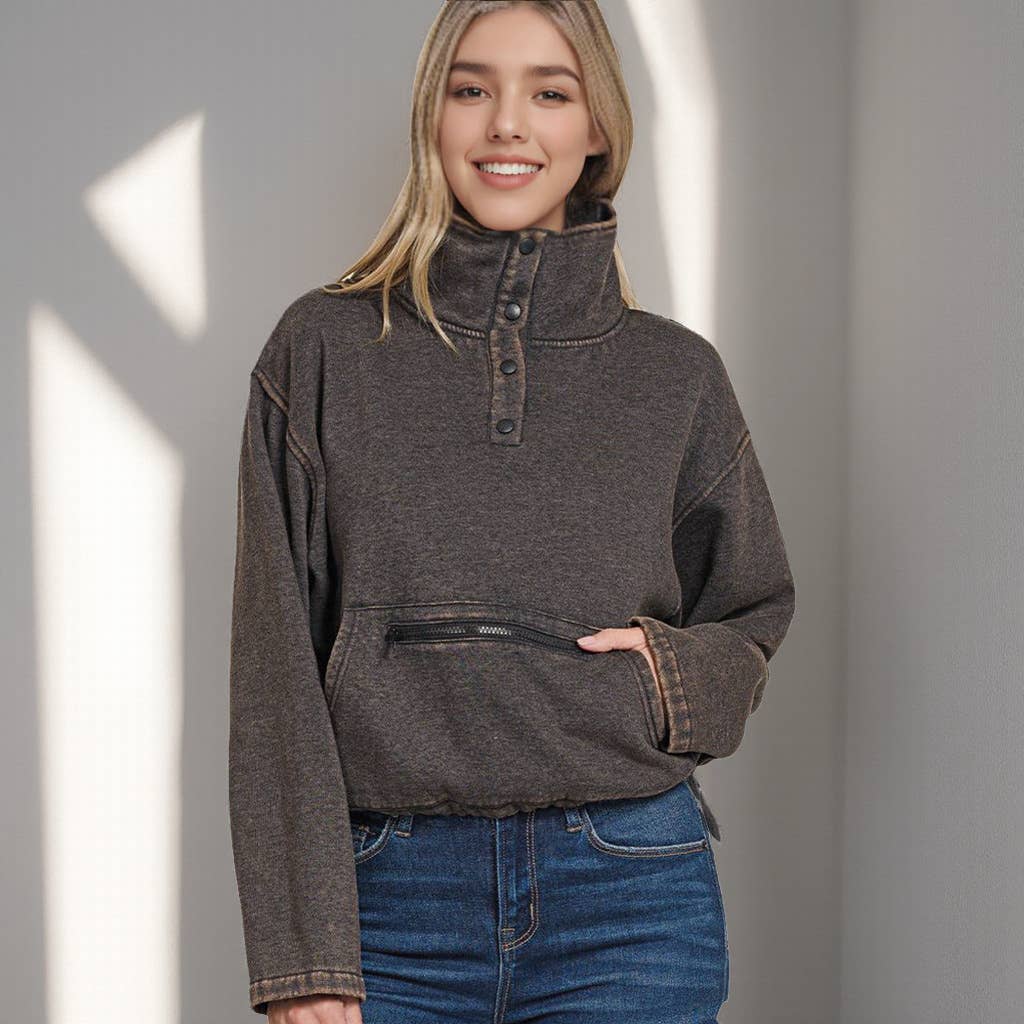 42POPS - Wholesale Sweatshirt - Women's - ,,...Acid Wash Fleece Pullover w/ string hem1