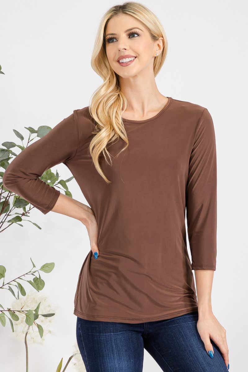 Celeste Clothing - Venta al por mayor Camiseta - Mujer - TOP DE CAPAS SIN ARRUGAS CON MANGAS 3/4 -CT1321413