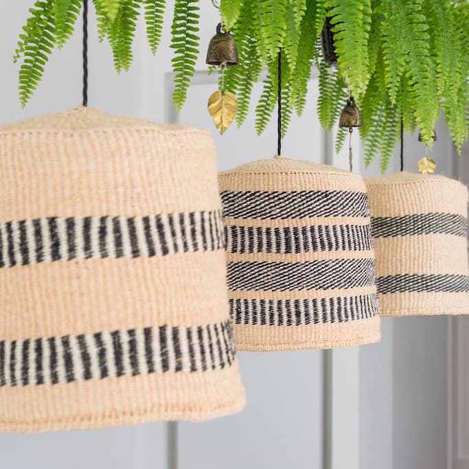 The Basket Room - Wholesale Lamp Shade - PITIA: Black/Natural Holey Pendant Lampshade