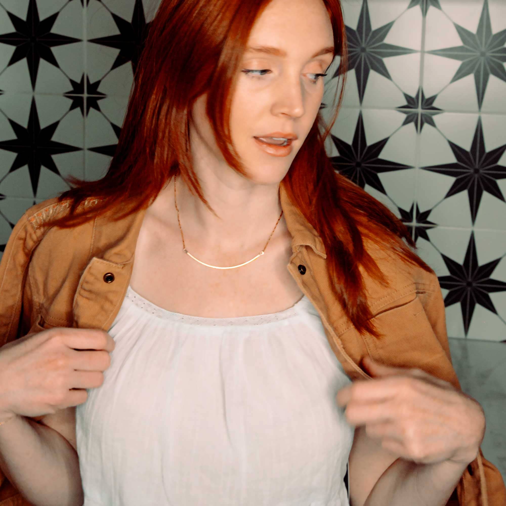 Freshie & Zero - Wholesale Link & Chain Necklace - Horizon Necklace Choker Hammered Curved Bar Adjustable Chain7