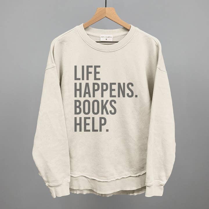 Life Happens. Books Help. for wholesale by Ivy + Cloth