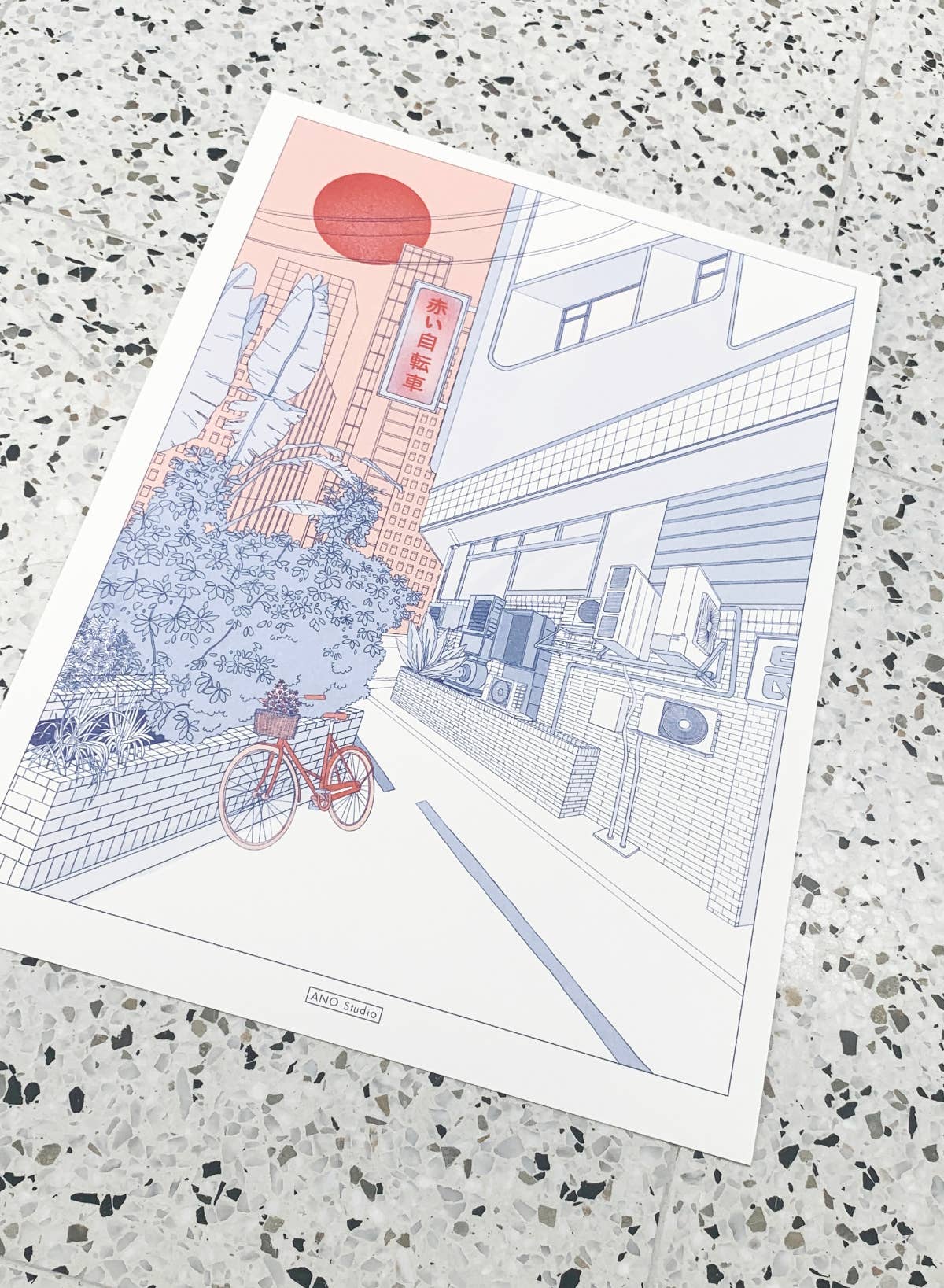 ANO Studio - Venta al por mayor Ilustración - Impresión artística de bicicleta roja A32