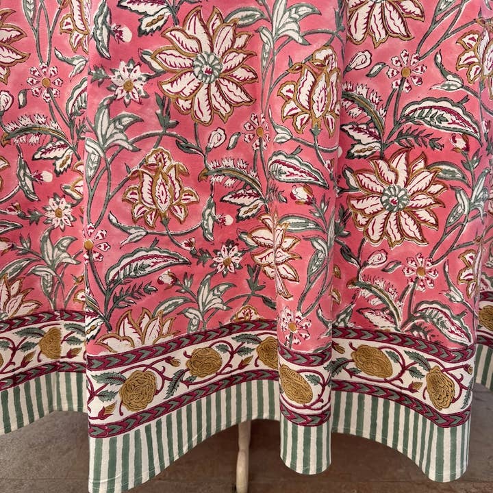 Fabricrush - Wholesale Tablecloth - New Candy Pink Indian Hand Block Print Round Tablecloth
