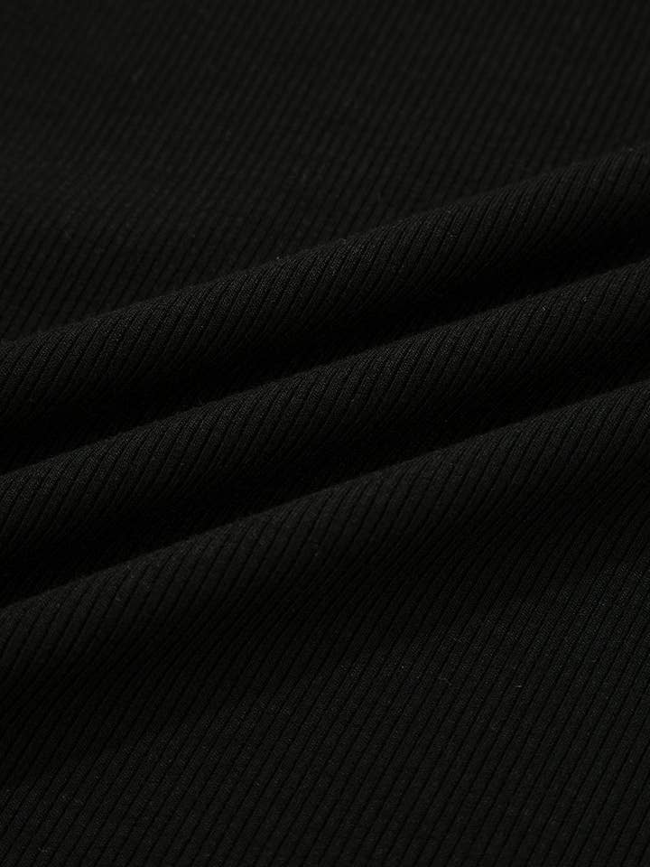 Lovesoft – wholesale Knit top – Women's – Black Ribbed Knit Lettuce Trim High Neck Long Sleeve Top9