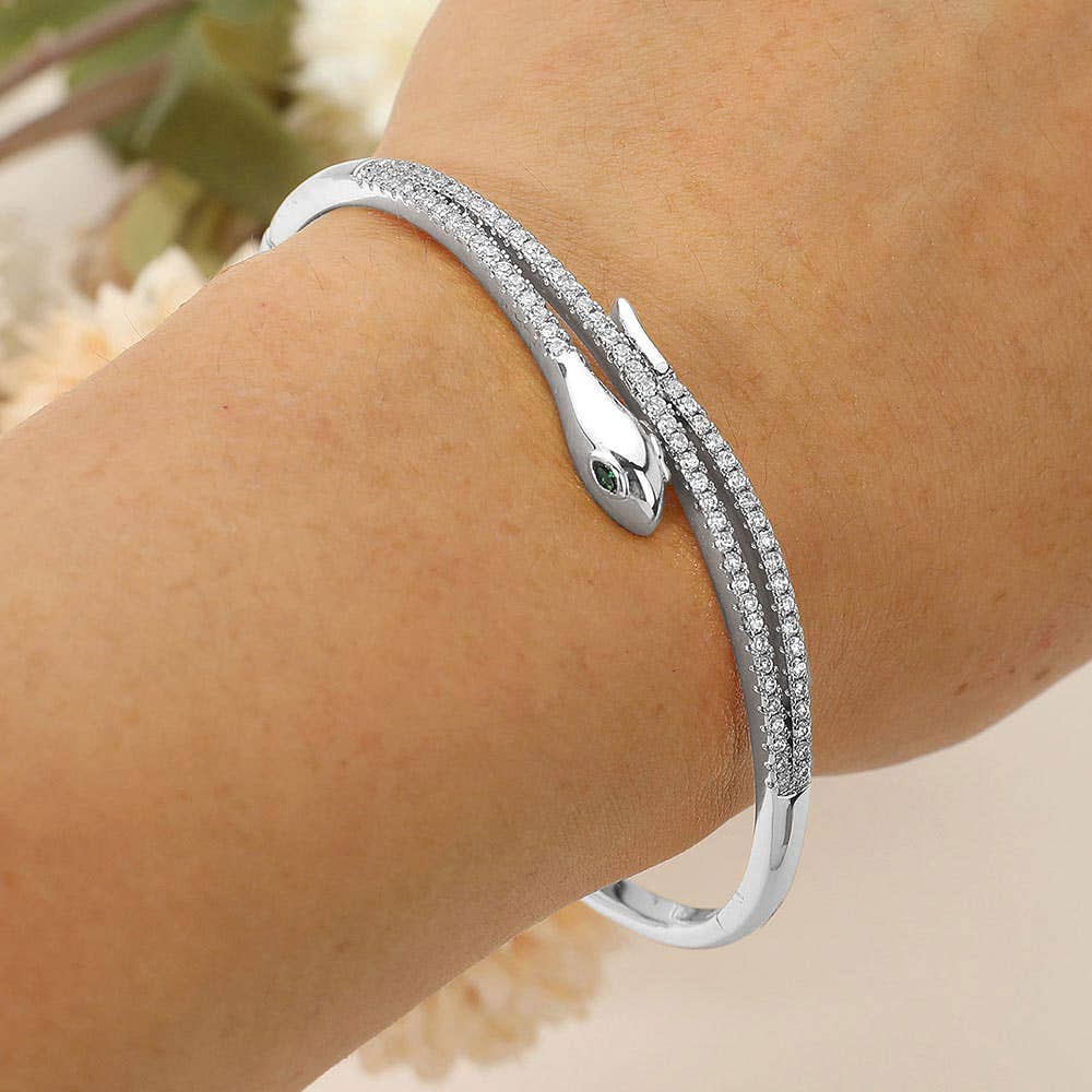 Sensibling Corp. - Wholesale Bangle Bracelet - SECRET BOX_Stainless Steel Rhinestone Pave Sleek Snake Hinged Bangle Bracelet3