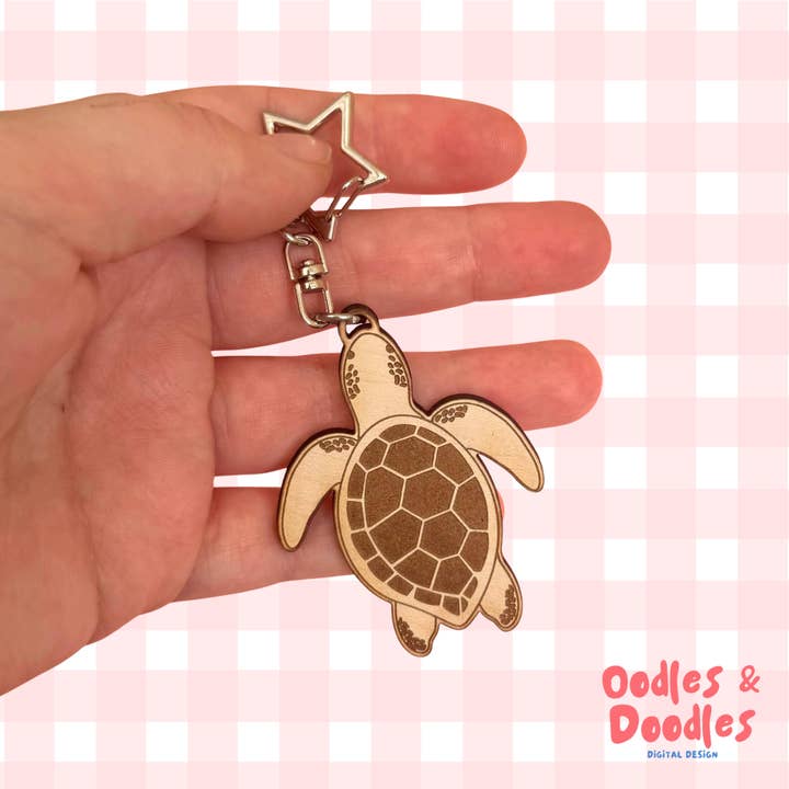 Handmade Wooden Turtle Keychain: Turtle Lover Gift for wholesale by Oodles & Doodles