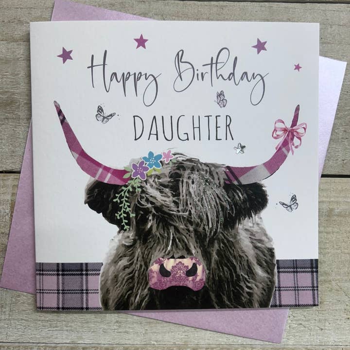 Daughter - Female Highland Cow Card (S381-D) for wholesale by White Cotton Cards