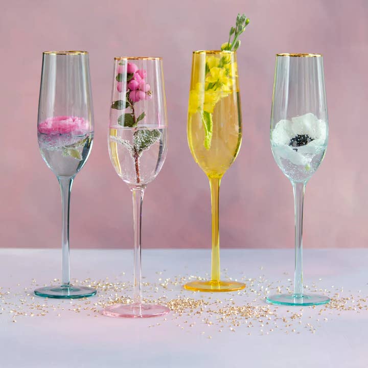 Glitterville Bubble Champagne Flute, 4 Asst, Glass, 10.5" for wholesale by Glitterville