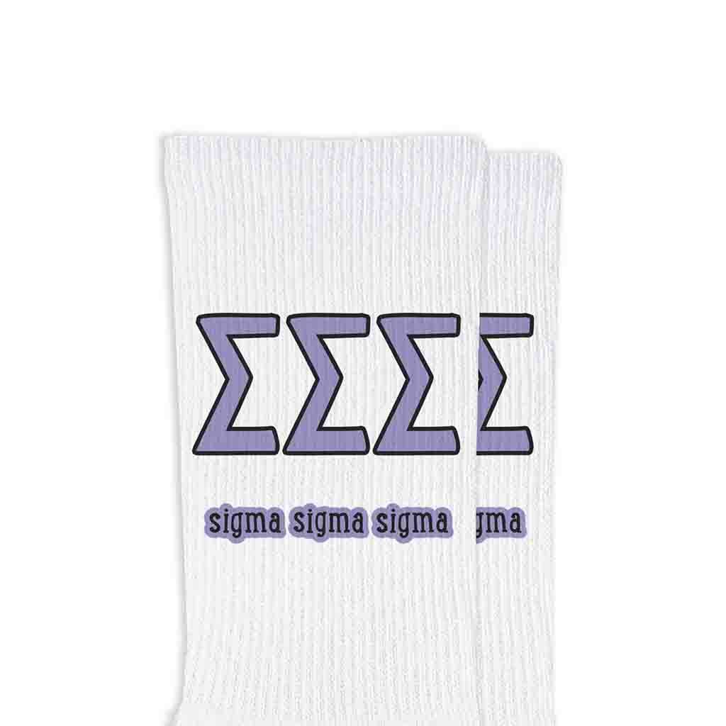 White Sorority Crew Socks with Name and Letters in Sorority Colors for wholesale on Faire22
