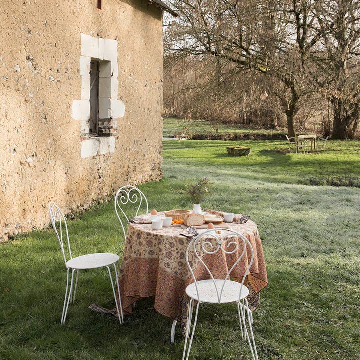 Cr me Po me Carla tablecloth - flowers - orange - pink - cream - blue for wholesale on Faire0
