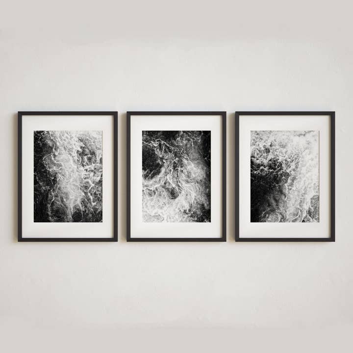 Lisa Russo Fine Art - Wholesale Gallery Wall Set - Abstract Black and White Swirl | Art Prints Set of 3