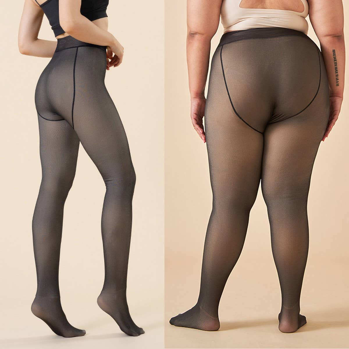 ACCITY - Wholesale Tights - Women's - Plus Size Fleece Sheer Look Tights – Gray Nude_CWMM89647