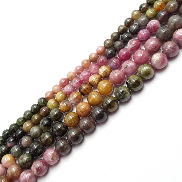 CRCBEADS - Wholesale Beads - Watermelon Tourmaline Smooth Round Beads 3-4mm 5mm 6mm 7mm 15.5" Strand2