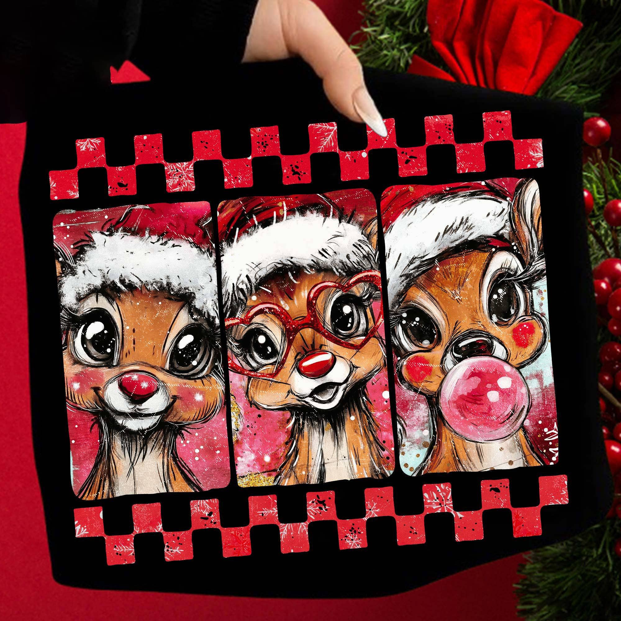 DLT Ecommerce - Wholesale T-Shirt (Graphic) - Women's - Christmas Reindeer Brushstrokes Tee, Christmas Movie Sweater0