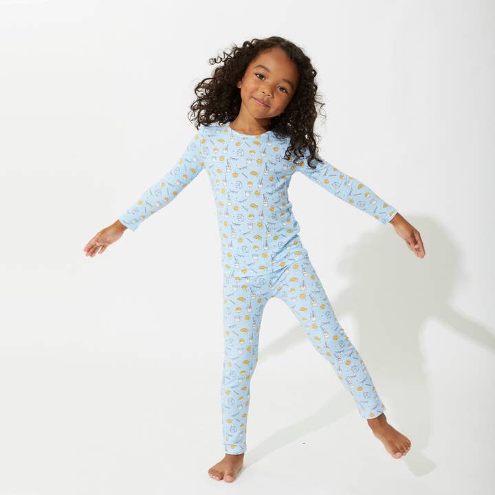 Bellabu Bear - Wholesale Sleepwear Set - Kids - Milk and Cookies Blue Bamboo Two-Piece Set