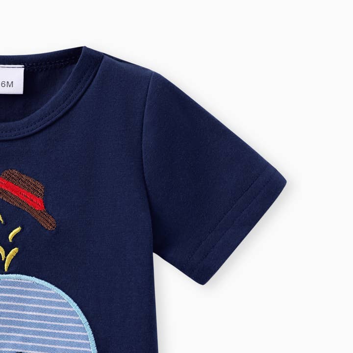 Dark Blue white 3-Pack Baby Boy Whale Embroidery Short Sleeve Set & Romper for wholesale on Faire