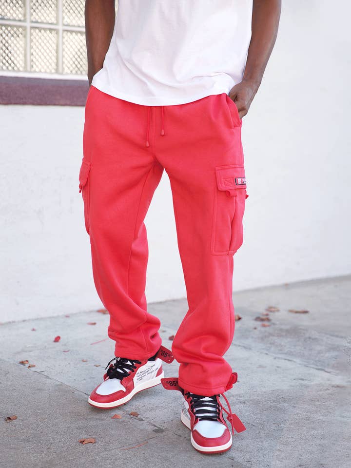 FL77 SOLID FLEECE HEAVYWEIGHT CARGO SWEATPANTS (OPEN PACK) for wholesale by Victorious