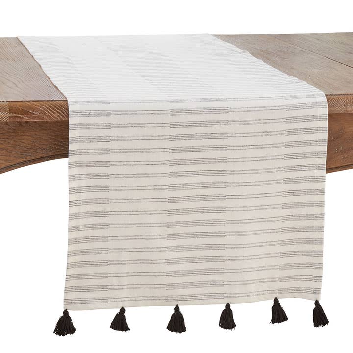 Fennco Styles - Wholesale Table Runner - Black-White Striped Tassel Cotton 16"x72" Table Runner