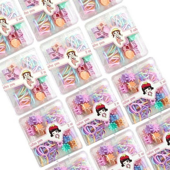 12pk Hair Rubber Ties Claw Clip Set Box for wholesale by Diacly